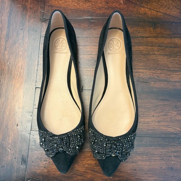 Tory Burch Black Suede Flats size 8.5 - Picture 4 of 10